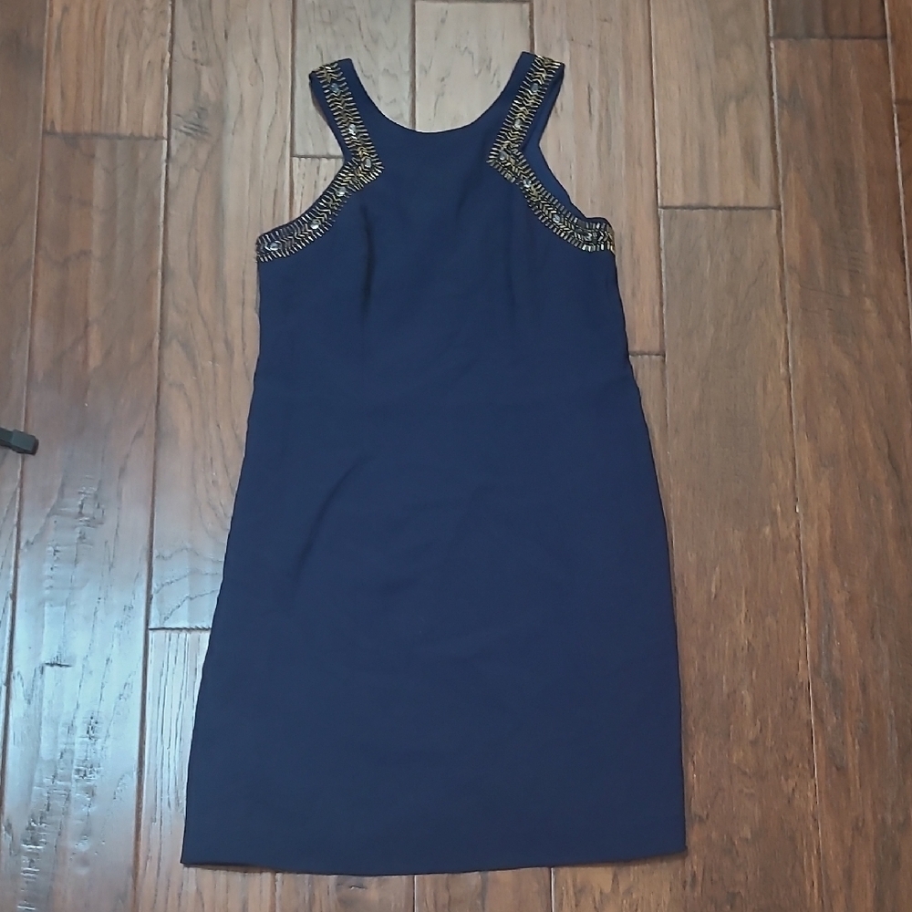 Lilly Pulitzer Navy Blue Sleeveless Dress with Gold Beaded Trim size 0